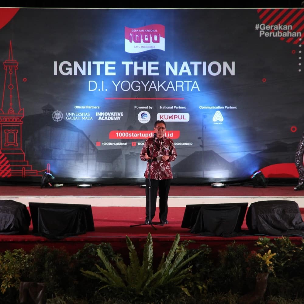 Rektor UGM Panut Mulyono saat memberi sambutan di Ignite The Nation Yogyakarta