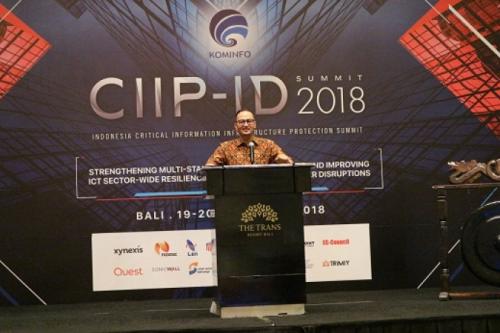 Dirjen Aptika memberikan sambutan pada Critical Information Infrastruktur Protection in Indonesia (CIIP-ID) Summit for ICT Sector 2018