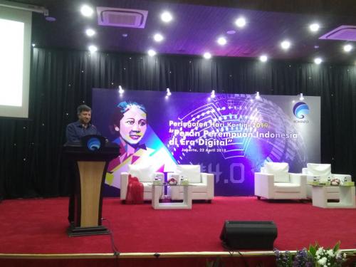 Perwakilan ITU Ismai Syah turut memberikan sambutan pada acara peran perempuan indonesia di era digital